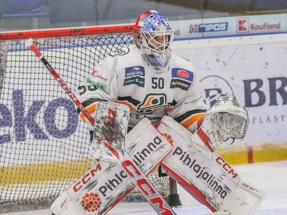 Rastislav Eliaš v bránke HC Košice v zápase proti HK Poprad v 32. kole Tipos extraligy.