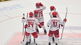 Libor Hudáček oslavuje gól v zápase Pardubice - Třinec. 