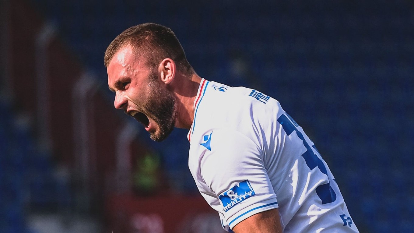 Erik Prekop sa teší po strelenom góle v drese FC Baník Ostrava.