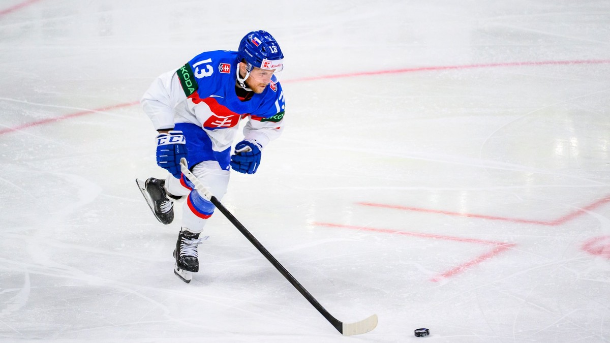 Michal Krištof v zápase Slovensko - Fínsko na MS v hokeji 2025.