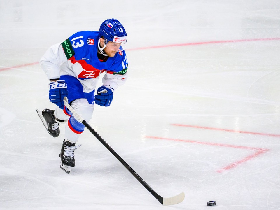Michal Krištof v zápase Slovensko - Fínsko na MS v hokeji 2025.