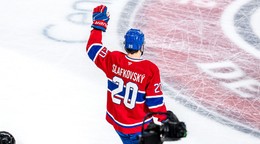 Momentka zo zápasu Montreal Canadies - Florida Panthers. Juraj Slafkovský strelil gól a pridal asistenciu. 