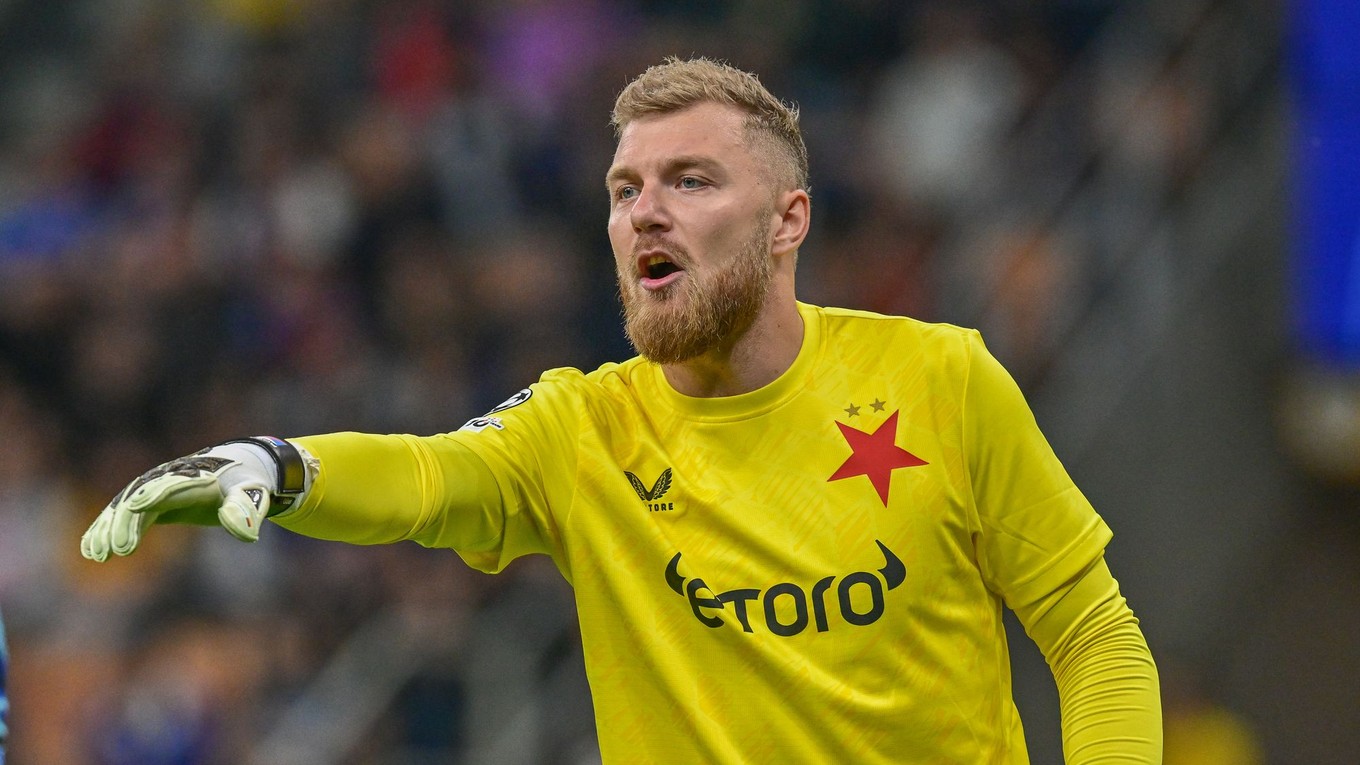 Na snímke je brankár Slavie Praha Jindřich Staněk.