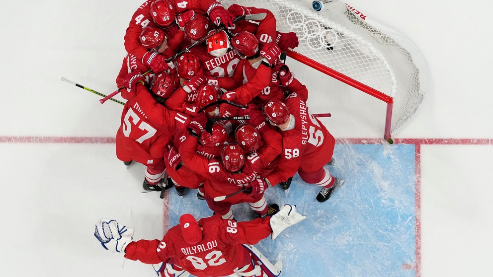 Hokejisti ROC (Rusko) po zápase semifinále na ZOH 2022 v Pekingu.