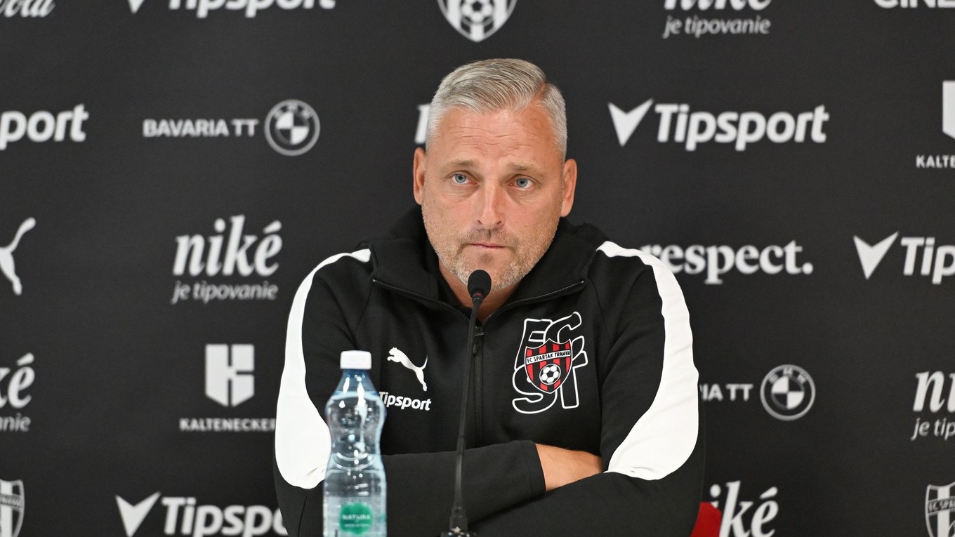 Tréner Michal Ščasný počas tlačovej konferencie pred zápasom FC Spartak Trnava - BK Häcken v 1. predkole Európskej ligy.
