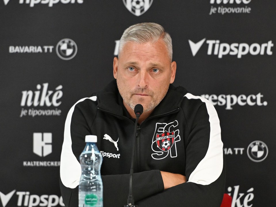 Tréner Michal Ščasný počas tlačovej konferencie pred zápasom FC Spartak Trnava - BK Häcken v 1. predkole Európskej ligy.