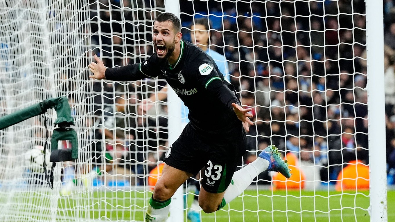 Dávid Hancko po vyrovnávajúcom góle proti Manchestru City na 3:3.