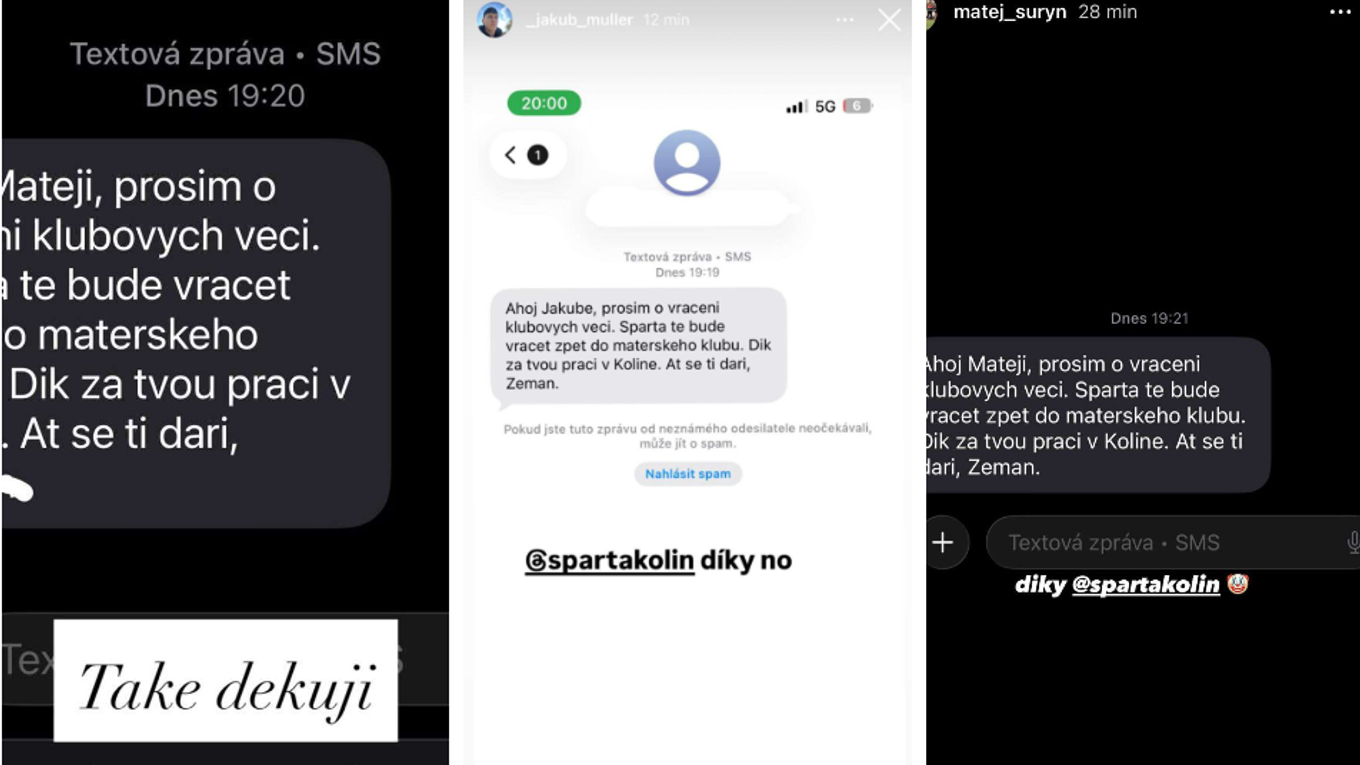 Sparta Kolín napísala hráčom rovnaké esemesky.