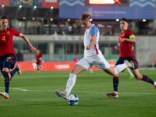 Timotej Jambor strieľa gól v prípravnom zápase Španielsko U21 - Slovensko U21.