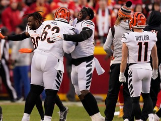 Radosť hráčov tímu Cincinnati Bengals po postupe do Super Bowlu LVI. 