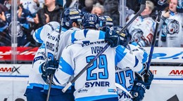 Michal Ivan (29) oslavuje gól so spoluhráčmi