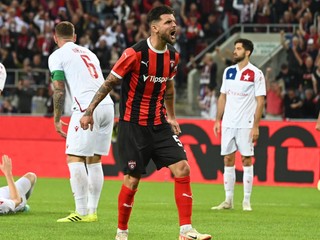 Útočník Spartaka Trnava Michal Ďuriš sa teší z gólu.