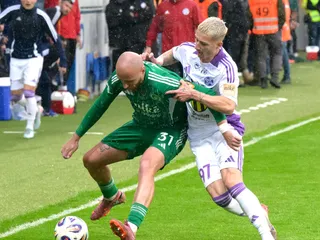 Jozef Menich (Prešov) a Boris Druga (Komárno) v záverečnom 10. kole nadstavbovej časti Niké ligy v skupine o udržanie sa medzi KFC Komárno a FC Tatran Prešov.