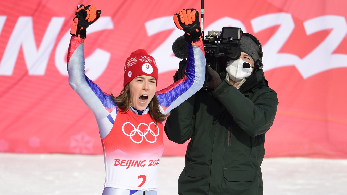 Víťazná eufória Petry Vlhovej na ZOH v Pekingu. 