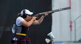 Vanesa Hocková počas kvalifikácie skeetu na OH 2024. 