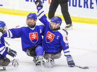Slovenskí reprezentanti oslavujú víťazný gól.
