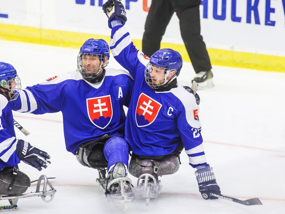 Slovenskí reprezentanti oslavujú víťazný gól.