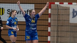 Kristína Pastorková (DAC Dunajská Streda) sa teší počas 6. kola Doprastav ligy v hádzanej žien HC DAC Dunajská Streda - DHC Slavia Praha