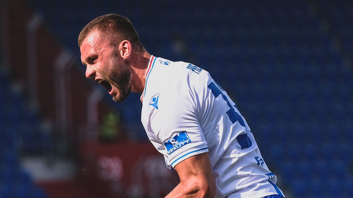 Erik Prekop sa teší po strelenom góle v drese FC Baník Ostrava.