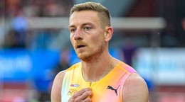 Slovenský šprintér Ján Volko počas mítingu Zlatá tretra v Ostrave 2026. 