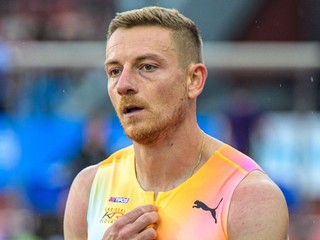 Slovenský šprintér Ján Volko počas mítingu Zlatá tretra v Ostrave 2026. 