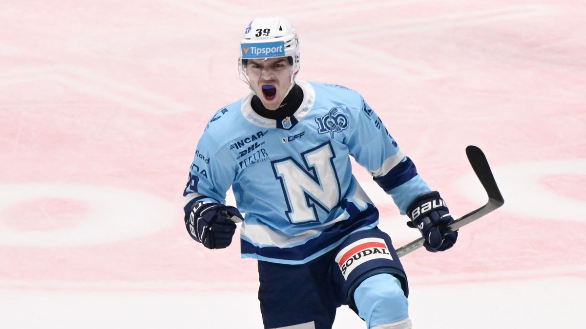 Jakub Lacka (Nitra) sa teší z gólu v zápase 11. kola hokejovej Tipsport ligy.