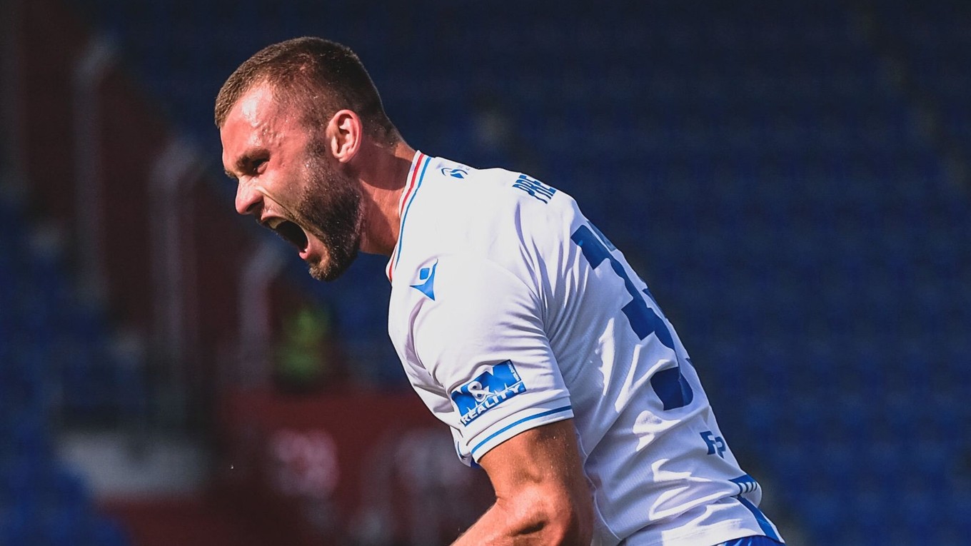 Erik Prekop sa teší po strelenom góle v drese FC Baník Ostrava.