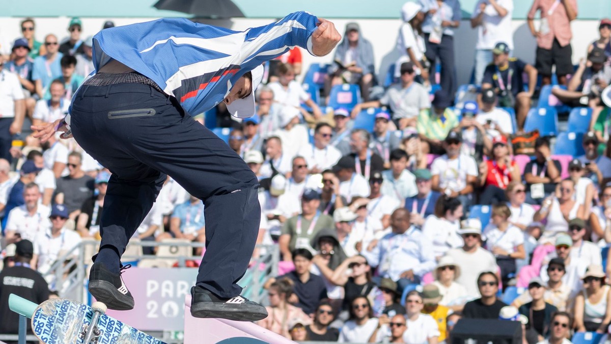 Richard Tury počas finále streetu na olympijských hrách v Paríži.