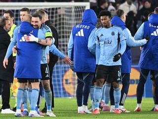 Hráči Slovana sa radujú z gólu