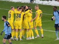 Futbalisti FC Košice sa tešia po strelenom góle proti ŠK Slovan Bratislava v zápase 15. kola Niké ligy.