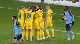 Futbalisti FC Košice sa tešia po strelenom góle proti ŠK Slovan Bratislava v zápase 15. kola Niké ligy.