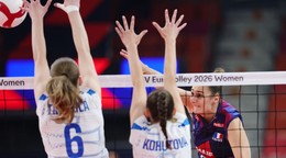 Momentka zo zápasu Slovensko - Francúzsko na ME vo volejbale žien 2026. 