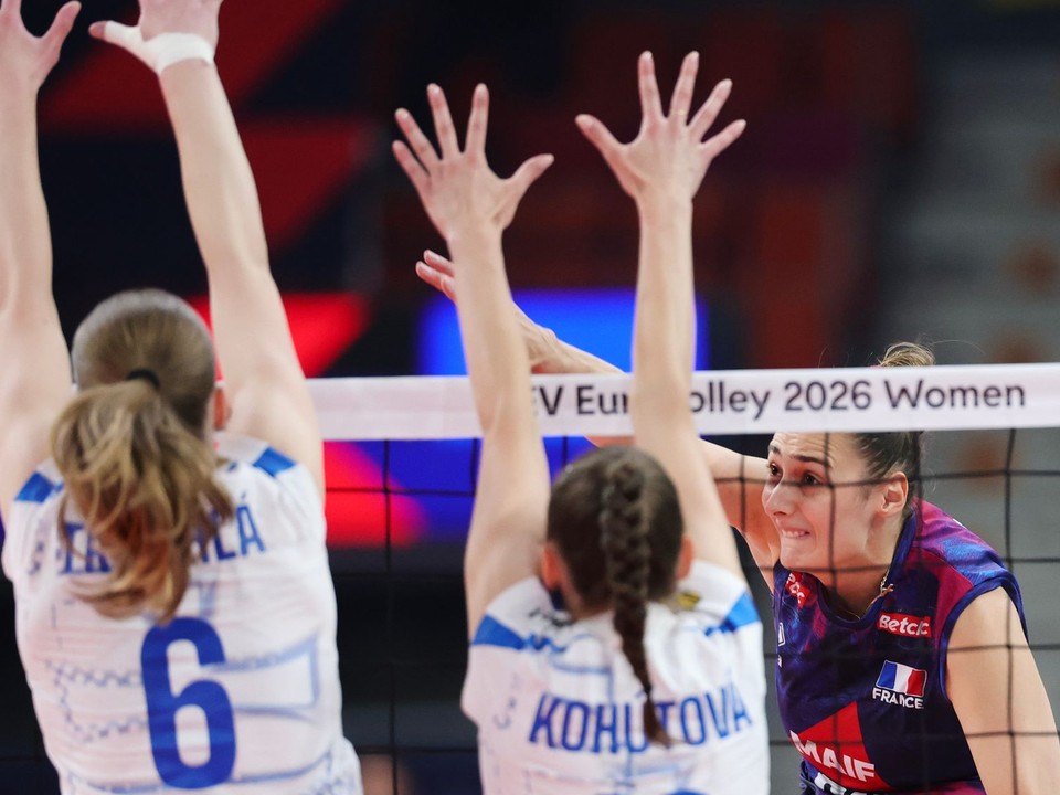 Momentka zo zápasu Slovensko - Francúzsko na ME vo volejbale žien 2026. 
