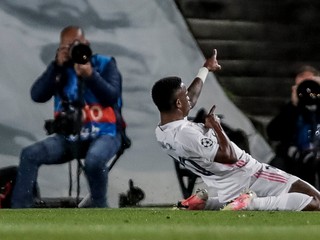 Vinicius Junior po strelenom góle v zápase Real Madrid - Liverpool FC.