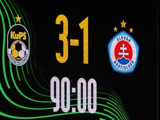 Na snímke výsledková tabuľa po zápase 3. kola ligovej fázy Konferenčnej ligy KuPS Kuopio - ŠK Slovan Bratislava.