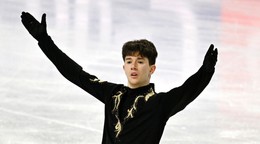 Adam Hagara počas voľnej jazdy na MS v krasokorčuľovaní 2026.