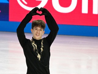 Adam Hagara počas voľnej jazdy na MS v krasokorčuľovaní 2026. 