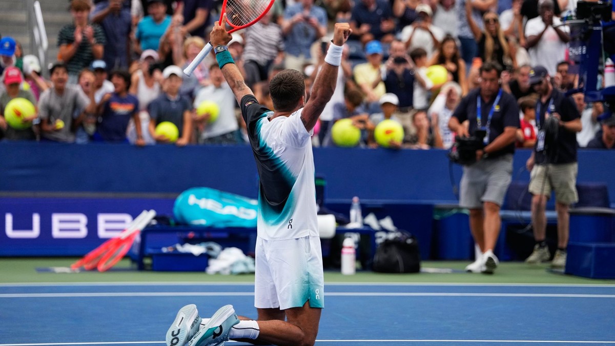 Flavio Cobolli oslavuje víťazstvo na US Open 2026.