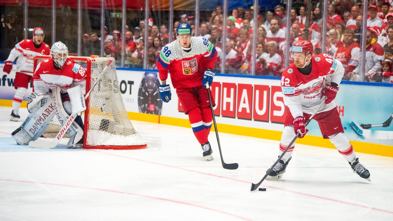 Fotka zo zápasu Česko - Dánsko na MS v hokeji 2025.