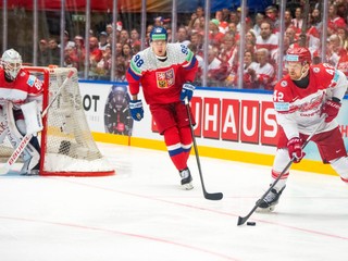 Fotka zo zápasu Česko - Dánsko na MS v hokeji 2025.