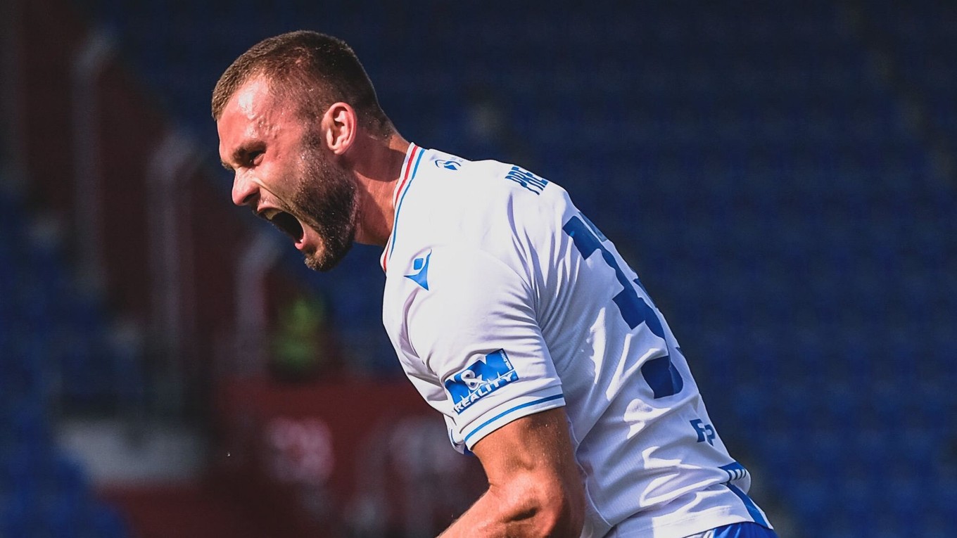 Erik Prekop sa teší po strelenom góle v drese FC Baník Ostrava.