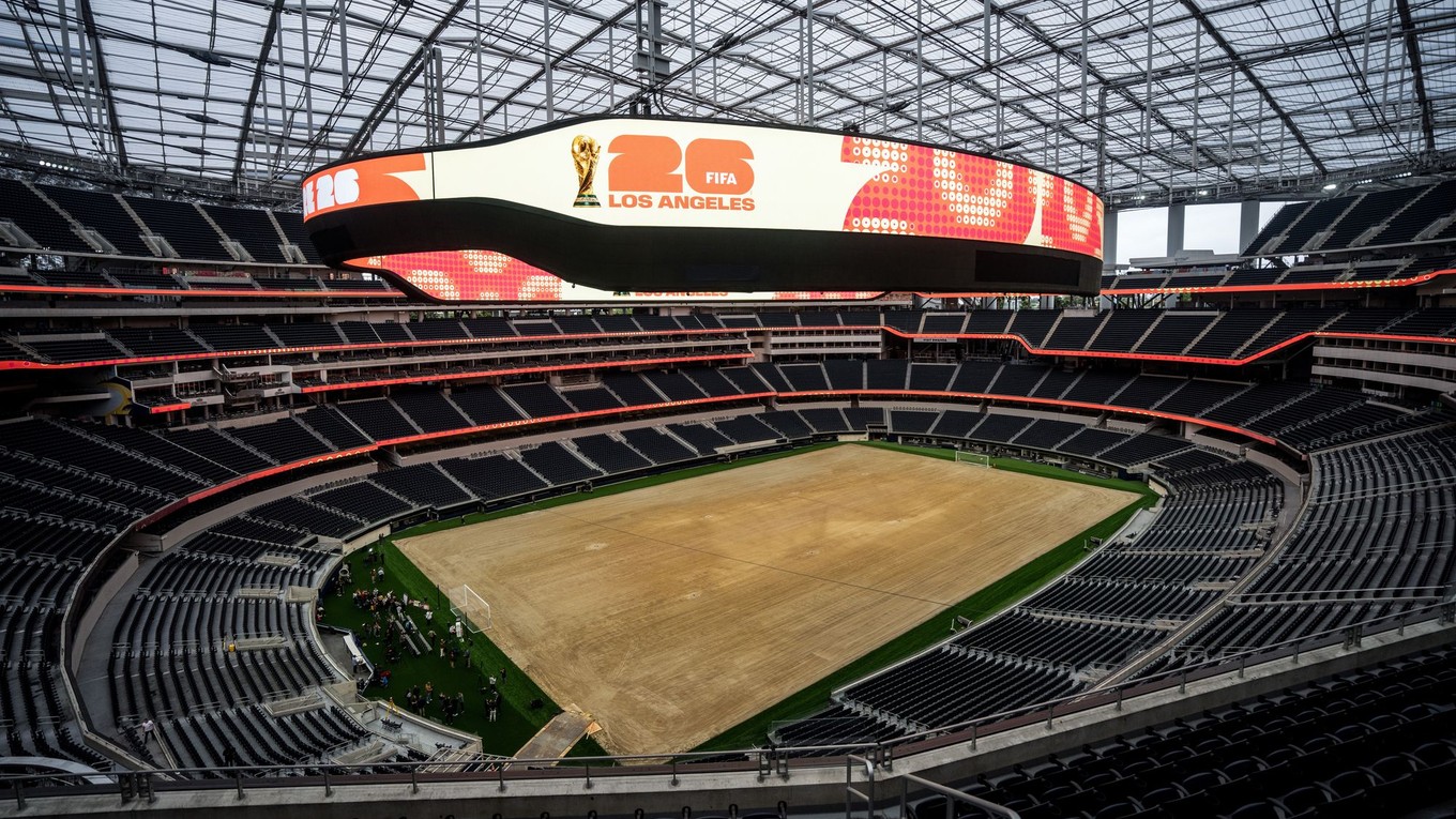 Pohľad na štadión SoFi Stadium v meste Inglewood v štáte Kalifornia.