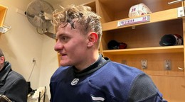 Adam Sýkora po tréningu New Yorku Rangers. 