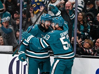 Pavol Regenda (vľavo) oslavuje gól do siete Tampy Bay.