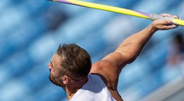 Slovenský atlét Jakub Kubínec počas kvalifikácie v hode oštepom na majstrovstvách Európy v anglickom Birminghame.