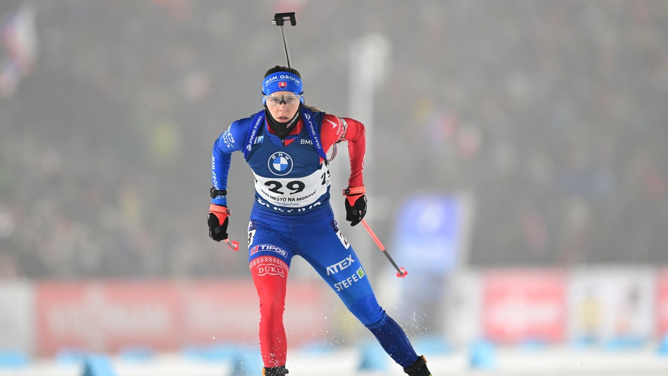Mária Remeňová počas skrátených vytrvalostných pretekov žien na 12,5 km 6. kola svetového pohára v biatlone v Novom Meste na Morave.