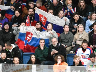 Na snímke slovenskí fanúšikovia povzbudzujú počas zápasu Slovensko – Lotyšsko.