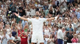 Novak Djokovič po víťazstve vo štvrťfinále Wimbledonu 2026 nad  Felixom Augerom-Aliassimom.