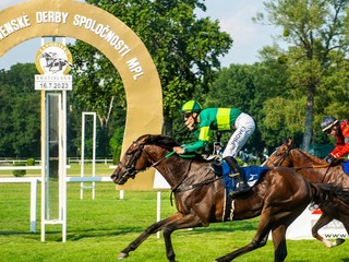 Víťazný kôň Jardin Michelet a džokej Adam Florian počas 31. Slovenského derby. 