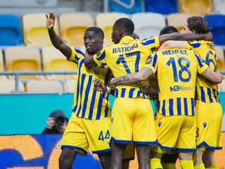 Hráči FC DAC 1904 Dunajská Streda oslavujú gól.